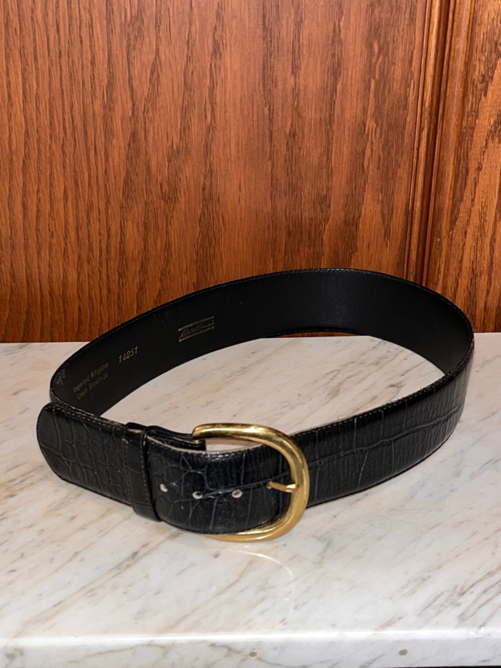 Eddie Bauer Black Alligator Belt with Brass Buckle
